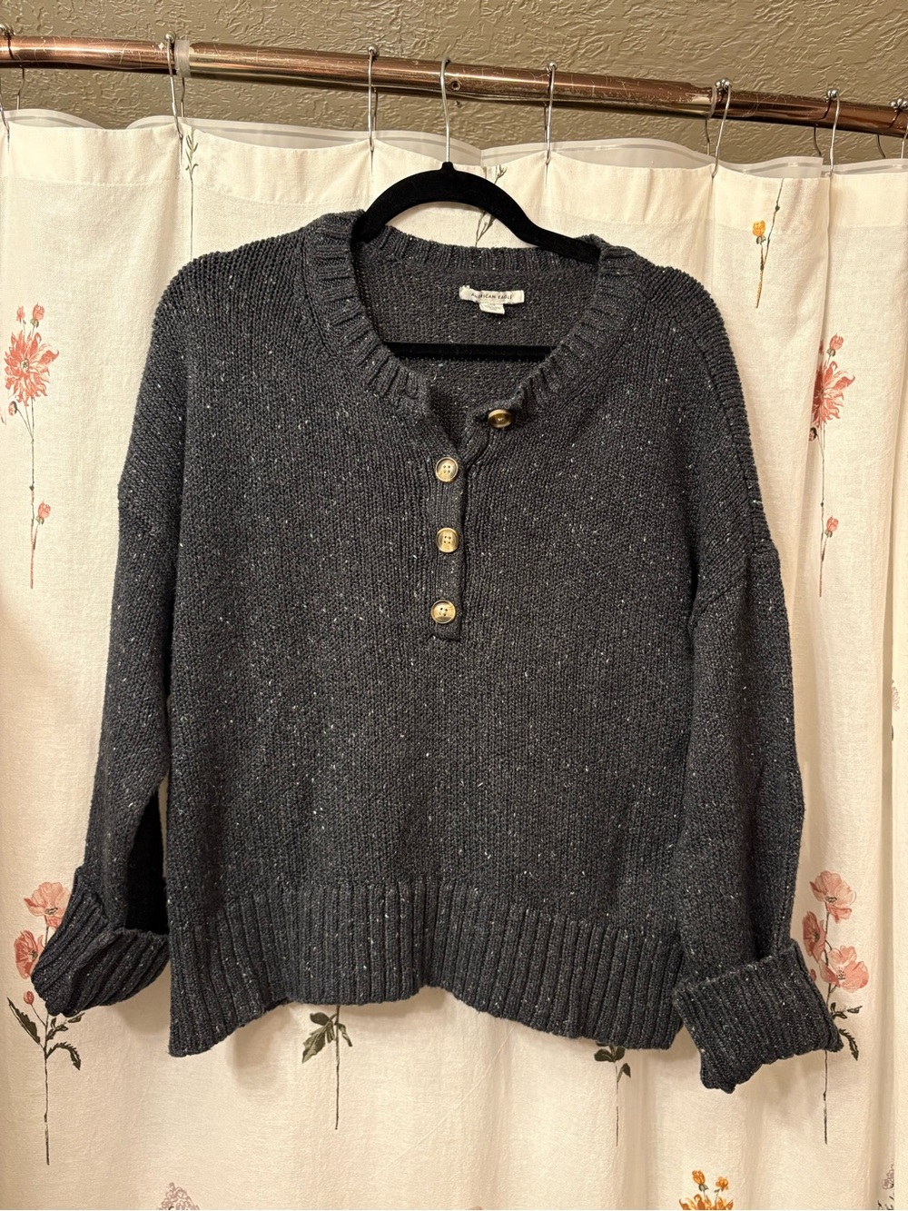 American Eagle Outfitters Charcoal Knit Henley Pullover